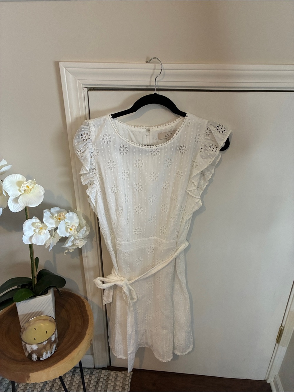 Loft white cotton eyelet dress